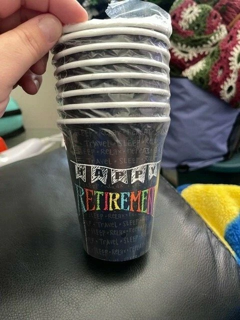 Retirement Chalk 12oz Paper Cups 8 Per Pack New!!! - Image 1 of 1