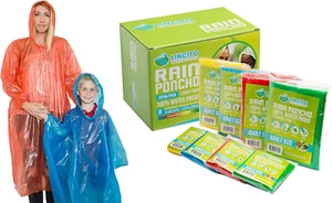 Rain Ponchos Family Pack - Emergency Drawstring Hood Poncho for Children & Adult - Picture 1 of 12