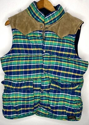 Jaqueta Ralph Lauren colete pequeno RRL caça vintage couro sintético polo verde xadrez GQ - Imagem 1 de 4