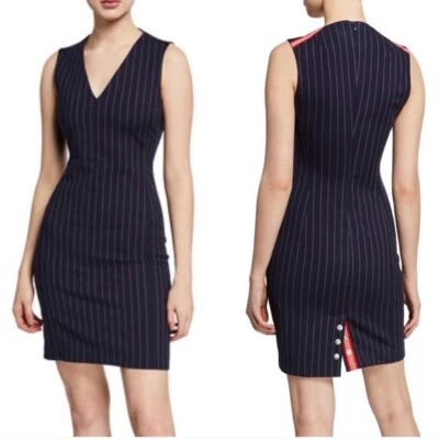 全新 Rag & Bone Lexi 细条纹海军蓝连衣裙 4 码 #D3944 — 第 1/4 张图片