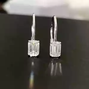 2.00 CT Emerald Cut Lab Grown Diamond Women Dangle Drop Earrings 14K White Gold - Picture 1 of 6