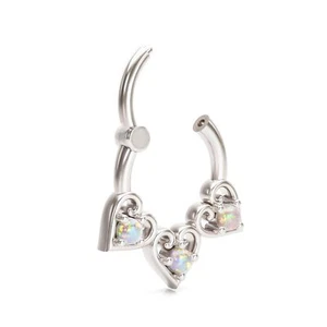 925 Sterling Silver Opal Heart Daith Earring, 16g Clicker Hoop, Body Jewelry - Picture 1 of 6