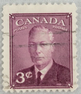 Canada Postage ~ King George ~ 3¢ Burgundy Stamp ~ Posted/Used ~ 1950 ~ B202 - Image 1 of 4