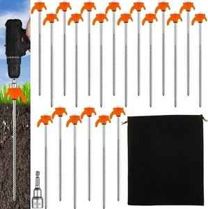 20 Pcs 12 Inch Screw in Tent Stakes Heavy Duty Ground Anchors Metal Threaded Ten - Picture 1 of 6