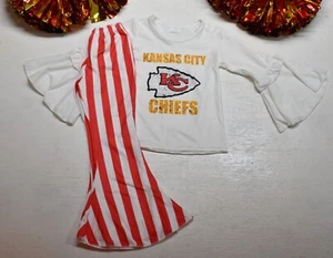 Girl's CUTEST KANSAS CITY Chiefs hippy bell bottoms 4t, 5/6, 6x, 7/8, 8/9 10/12 - Picture 1 of 6