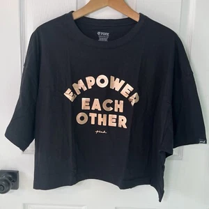PINK Victoria’s Secret Empower Each Other Cropped T-shirt One Sz Black Rose Gold - Picture 1 of 9