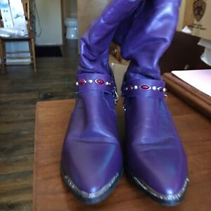 Vintage ABILENE Sage Purple Cowboy Western Boots with Boot Chain Size 8.5 M
