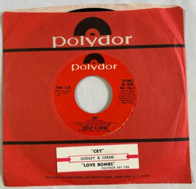 GODLEY & CREME 1985 Cry / Love Bombs / Polydor / Jukebox Strip / 10CC / EX - Image 1 of 4