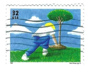 STAMP US SCOTT 2953 "Tree Planting" 32 CENT 1995 USED FANCY CANCEL WAVE - Picture 1 of 1