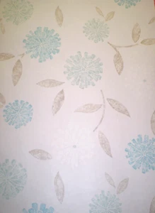 Blue Green & White Faux Flowers on White Background by Brewster FD62115S - Picture 1 of 8
