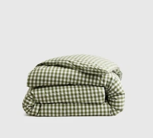 NWT! Quince Organic Cotton Olive Gingham Percale Duvet Cover! Full/ Queen! (349) - Picture 1 of 11