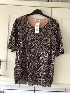 Ladies New Smart Size 10 Blush/black Mix Shimmer Top From M&S - Picture 1 of 5