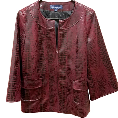 XS Susan Graver Chaqueta Mujer Borgoña Negra Imitación Serpiente Repujado Cremallera Completa Nueva Foto 1 de 4
