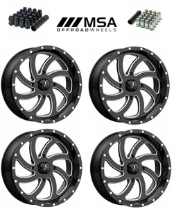 Set of (4) 24x7 MSA M36 Switch Gloss Black Milled Wheels - Polaris 4x156 w/ Lugs - Picture 1 of 1
