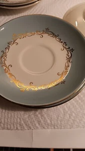 7 Lifetime China Gold Crown Runde Untertassen 6" Laughlin Aqua Gold - Bild 1 von 7