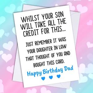 Lustige Geburtstagskarte Humor Papa. Schwiegertochter, Sohn. Cheeky Banter Joke Love A5 - Bild 1 von 1