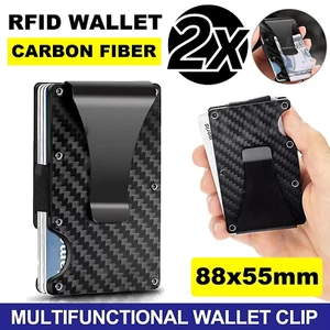 2Pcs Men Slim Carbon Fiber Credit Card Holder RFID Blocking Metal Wallet Money - Picture 1 of 12