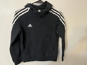 Adidas Hoodie Boys 11-12 Y Medium Black Big Logo Front Pockets - Picture 1 of 4