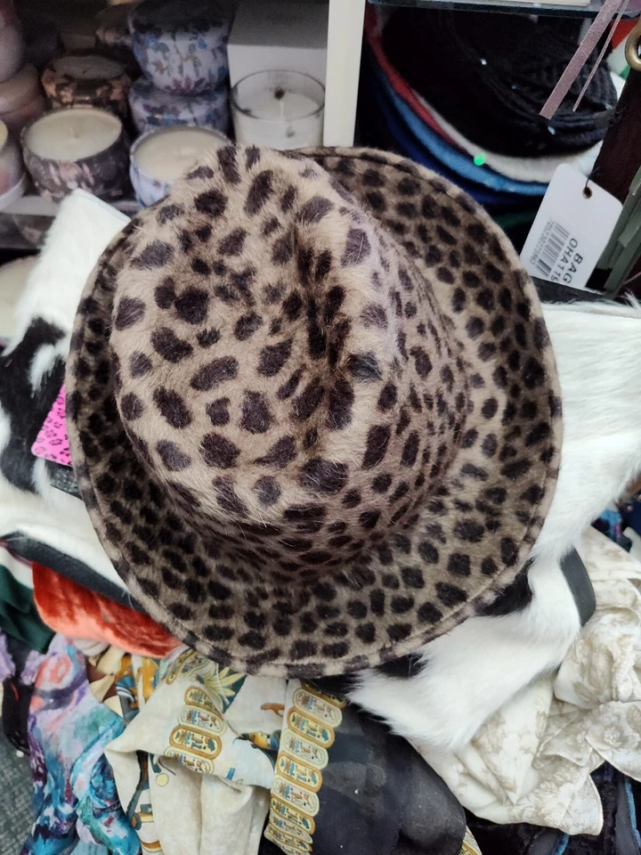 KOKIN WOOL FUR BROWN LEOPARD GORGEOUS BUCKET HAT BOHO CHIC   - Image 1 of 4