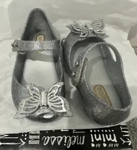 Mini Melissa Shoes Size UK 6 EU 22/23 Infant Silver Glitter Butterfly designer - Picture 1 of 14
