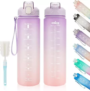 Borraccia motivazionale senza BPA 32 oz con indicatore del tempo con cinghia di trasporto cannuccia - Foto 1 di 7