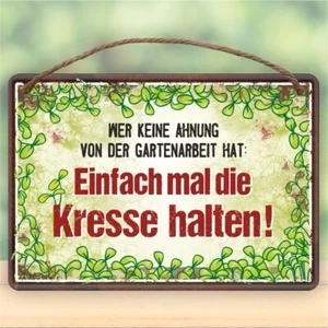 Metallschild Blechschild Schild mit Kordel zum Anhängen 16,5x12 - Kresse halten - Bild 1 von 7