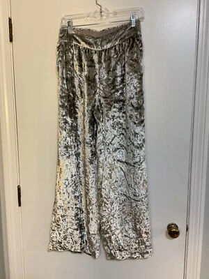 Pantalones MAEVE Anthropologie Anastacia Plateados Terciopelo Aplastado Pierna Ancha - XS Foto 1 de 4