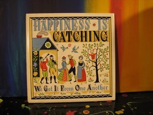 Happiness is Catching Berggren Original Ceramic Tile Swedish Folk Art Trivet - Picture 1 of 3