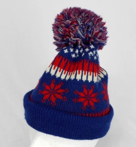 Steffer Austria 70er Jahre blau Ski Winter Mütze Bommelmütze rot weiß & blau - Bild 1 von 10