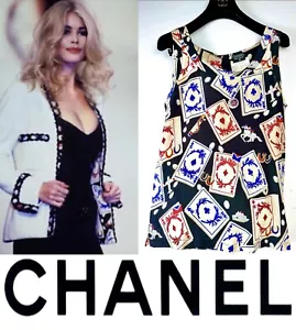 Chanel Vintage 1991 Casino Card Logo Print Red Top Shirt 90s 34 36 38 2 4 6 S M - Picture 1 of 24