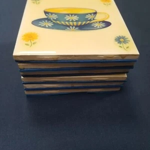 Posavasos Daisy Azul Amarillo Cerámica Posavasos Rústicos Shabby Chic Cerámica 6 Piezas - Imagen 1 de 11