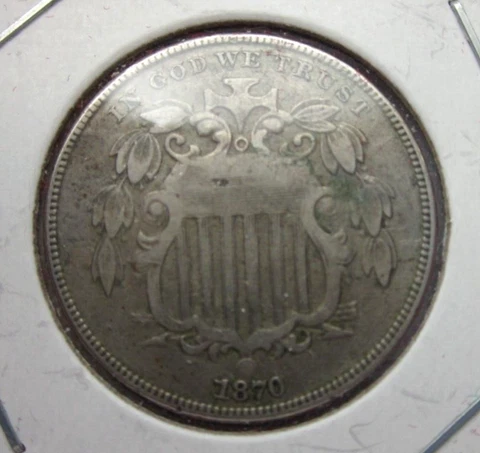 1870 SHIELD NICKEL 5c PHILADELPHIA MINT VERY NICE BETTER DATE COLLECTOR COIN Cover