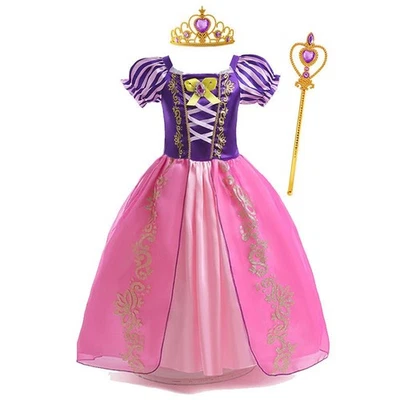 Rapunzel Princess Dress Girl Purple Puff Sleeve Cosplay Tangled Costume GIfts - Image 1 of 4