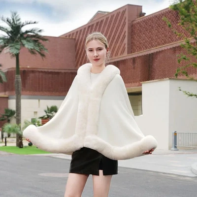 2025 Autumn and Winter New Thick Knitted Cloak Imitation Fur Coat Solid Shawl - Image 1 of 4