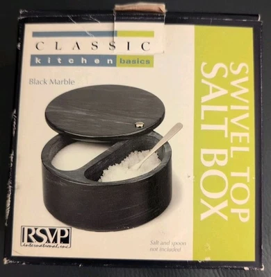 Doble Compartimentos 5oz Tapa Deslizante Mármol Negro Sal, Azúcar o Pimienta Caja NUEVO Foto 1 de 4