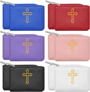 12 Stück Leder Rosenkranz Etui Etui mit Reißverschluss, Kreuz Rosenkranz Etui Großpackung Katholisch A - Bild 1 von 12