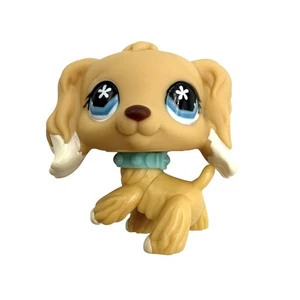 Littlest Pet Shop LPS # 748 Blonde Cocker Spaniel Dog White Flower Blue Collar - Picture 1 of 4