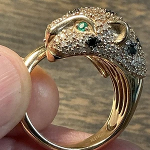 EFFY 14K Rose Gold Panther Cocktail Ring White & Black Diamonds Size 7 Wrap Ring - Picture 1 of 9