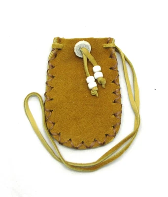 Bolsa de cuero marrón nativo americano, hecha por Cherokee, botón de asta, certificado de autenticidad " #745A Foto 1 de 4