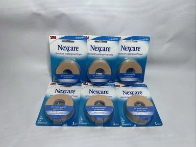 Cinta de Primeros Auxilios 3M Nexcare Absolutamente Impermeable Fácil Desgarro 1 pulgada x 5 yardas, 6 Paquetes Nueva Foto 1 de 4