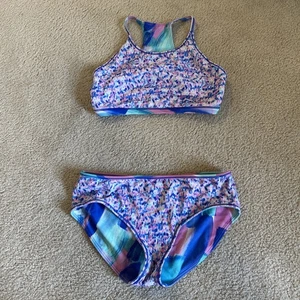 💙💜CUTE Two Piece DOUBLE SIDED Swim Suit Girls L LARGE - Picture 1 of 2