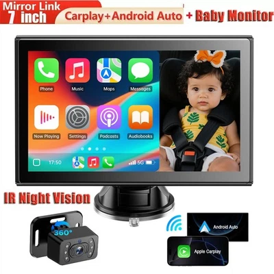 LAMTTO 7"HD Car Baby Monitor with CarPlay,Baby Car Camera for Backseat Fits Most Cars