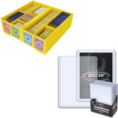 BCW 3200 Count Card Bin Yellow  + 200 Standard 3x4 Toploaders Storage - Image 1 of 4