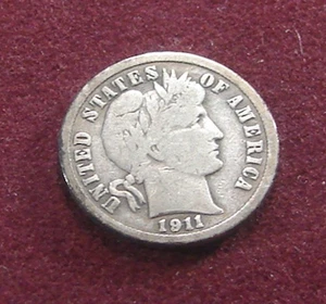 1911 ---- Moneda de diez centavos de peluquero de plata---Circulada--Bonita moneda - Imagen 1 de 2