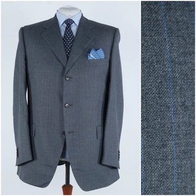 Mens Italian Striped Blazer 48L US Size R.CARUSO Grey Wool Sport Coat Jacket - Image 1 of 4