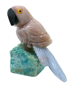 Petite Carved 1 1/3" Quartz Onyx Angelite Sparrow Bird Amazonite Base SCB2/7125 - Picture 1 of 3