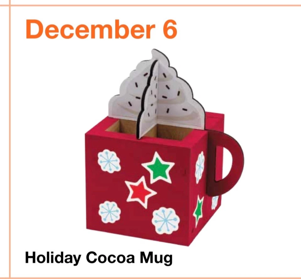 Home Depot Kids Workshop Kit Diciembre 2025 Vacaciones Taza Cacao con Pin Nuevo Foto 1 de 1