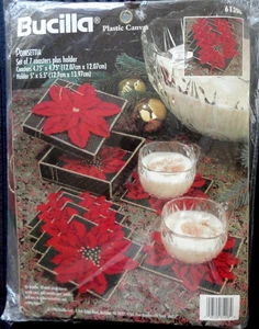 Bucilla Plastic Canvas Kit RED POINSETTIA COASTERS SET - Picture 1 of 3