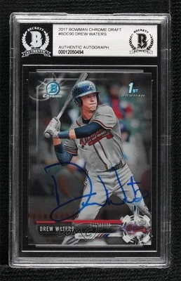 BAS 2017 Bowman Draft Chrome Drew Waters #BDC-90 BGS Authentic Auto - Image 1 of 2