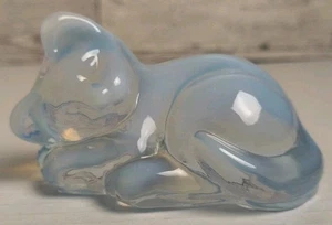 Fenton Glass Sleeping Cat Opalescent Figurine ~ Opal Sleeping Kitten ~ - Picture 1 of 5